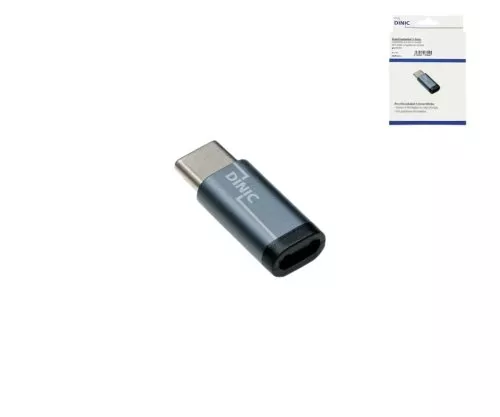 Adattatore, spina USB C a presa micro USB alluminio, grigio spazio, scatola DINIC con foro Euro